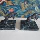 old ibex bookend, base in beautiful black marble veined green