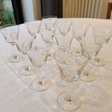 12 crystal wine glasses engraved with floral patterns