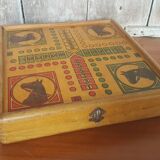 Old Goose Game Board Checkers Little Horses Vintage Wooden #A690