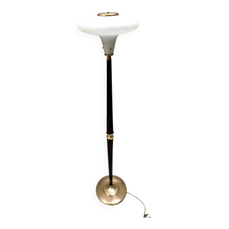 Vintage Glass, Wood and Brass Floor Lamp, Italy