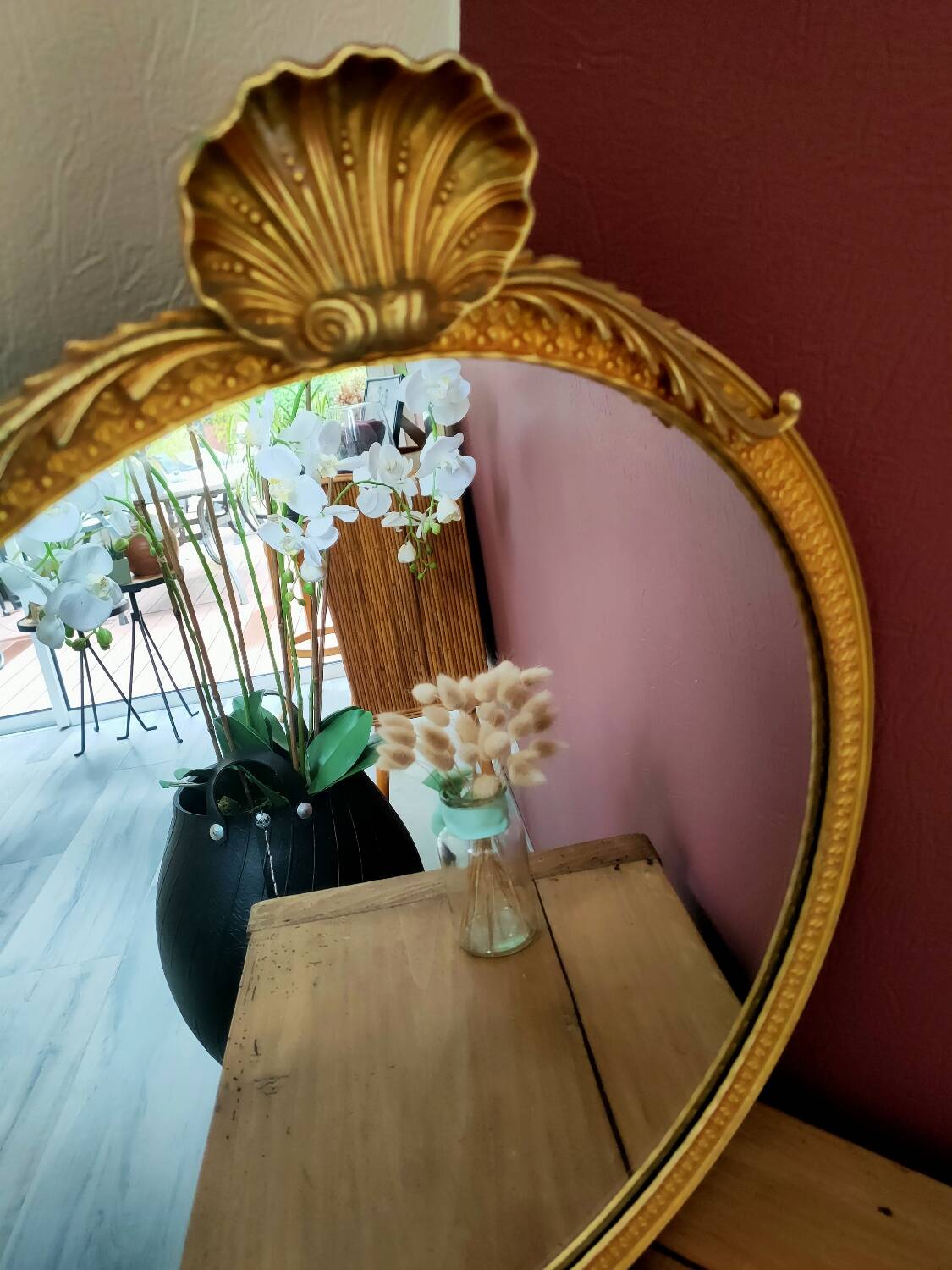 Large round gold metal mirror