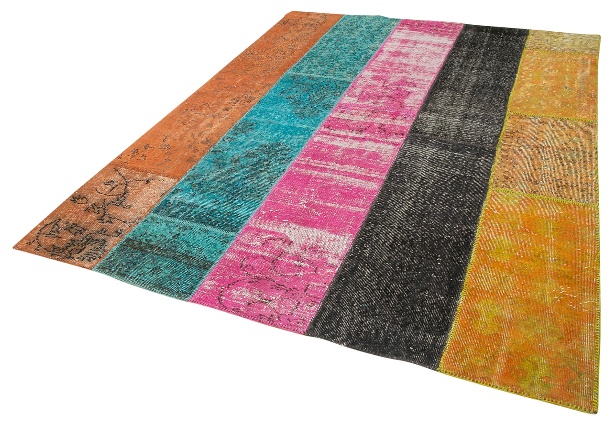 Handmade turkish overdyed 206 cm x 267 cm multicolor patchwork carpet