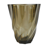 Small geometric vintage Luminarc vase in smoked glass from the 1970s