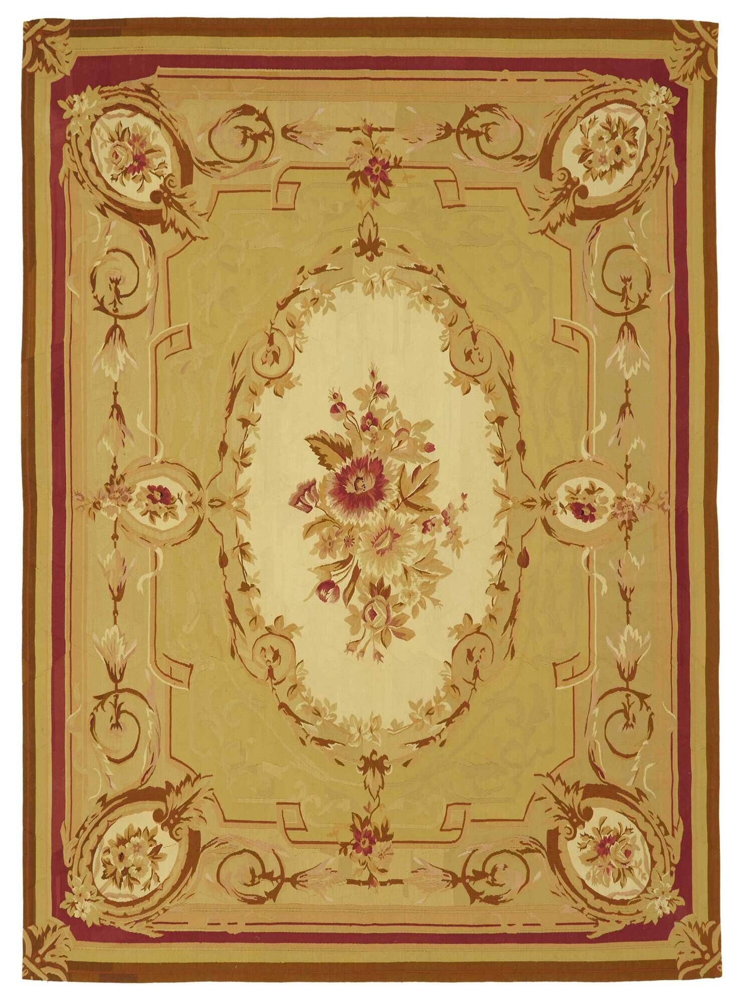Handmade European Vintage Aubusson Kilim 260 cm x 360 cm