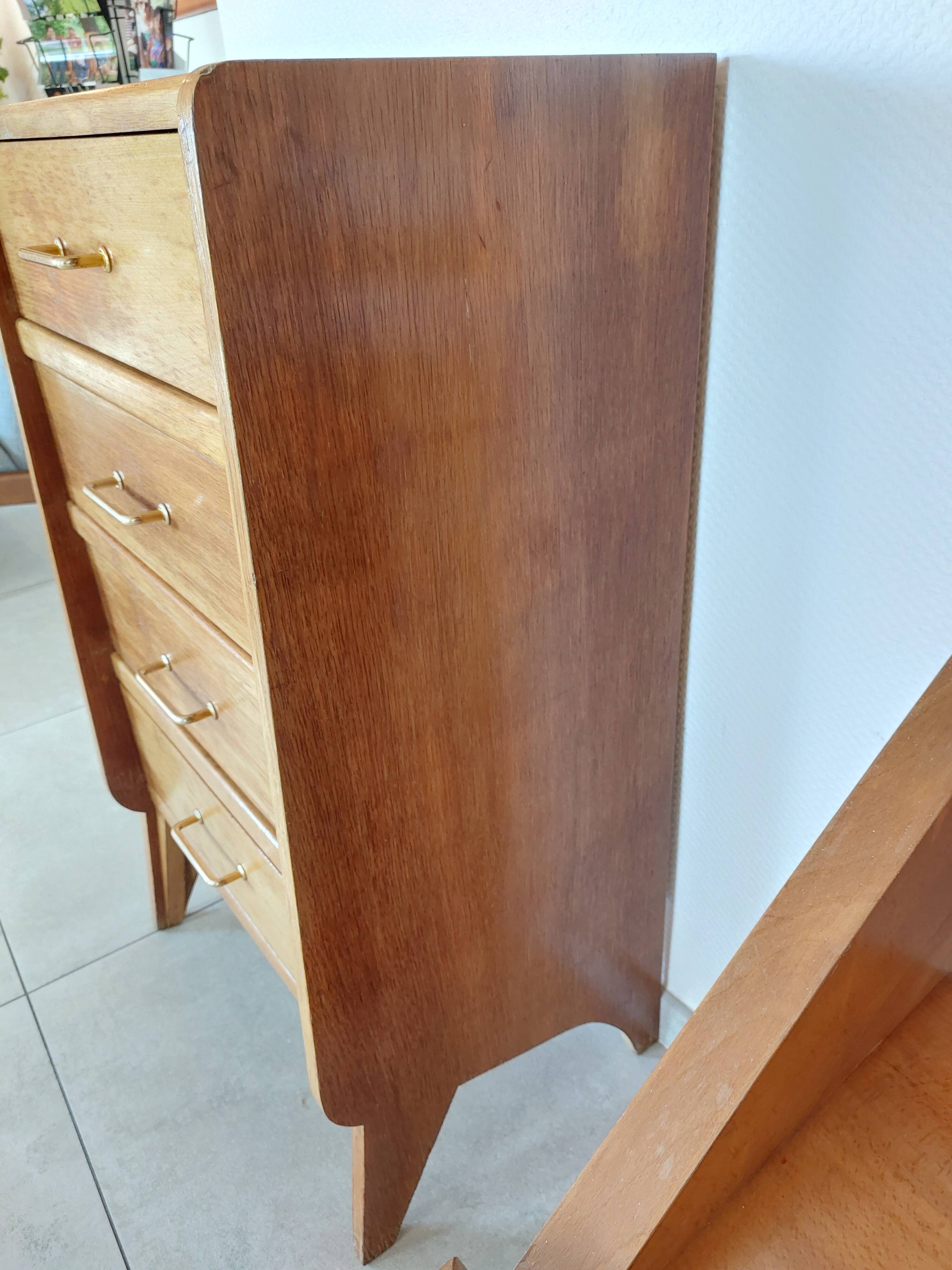 Commode Chiffonnier Vintage Rose 5 Tiroirs En Bois - Reconditionnée