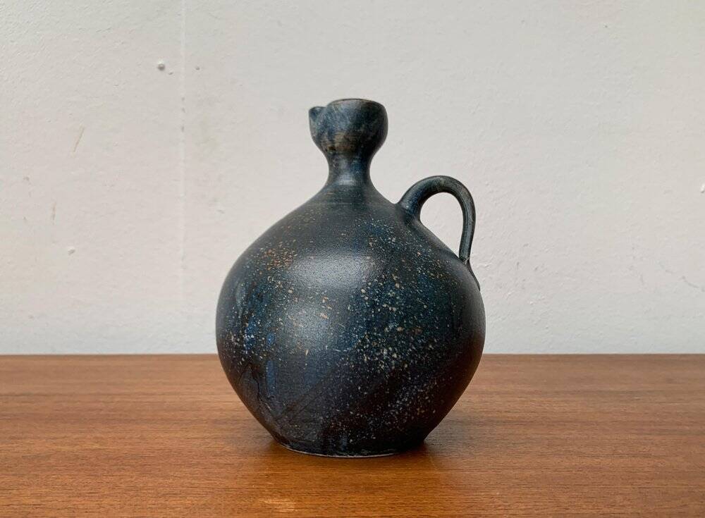 Vintage German brutalist studio pottery vase carafe by Gerhard Liebenthron, 1980.