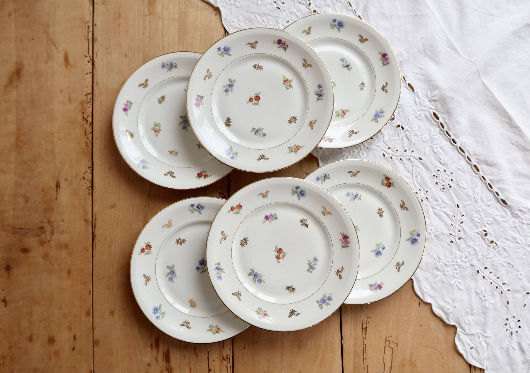 6 vintage dessert plates porcelain from Limoges – small flowers