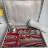 Art Nouveau cutlery set by Armand Frénais, late 19th century, silver-plated metal.