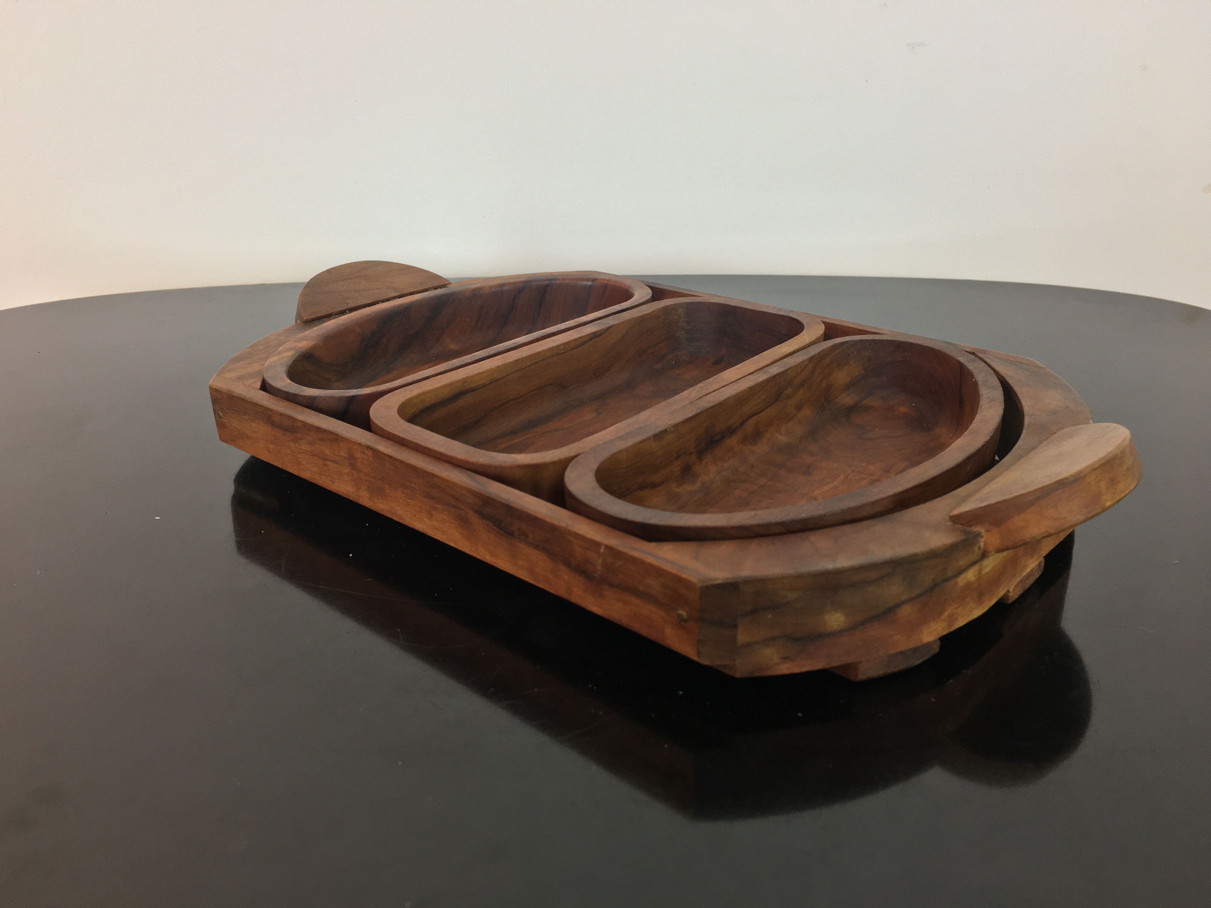 Teak aperitif service, vintage Scandinavian cups