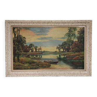 Framed canvas painting