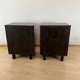Art Deco Bedside Cabinets in Black Lacquer & Chrome, France, 1930, Set of 2