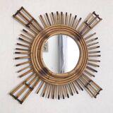 Miroir soleil en rotin vintage