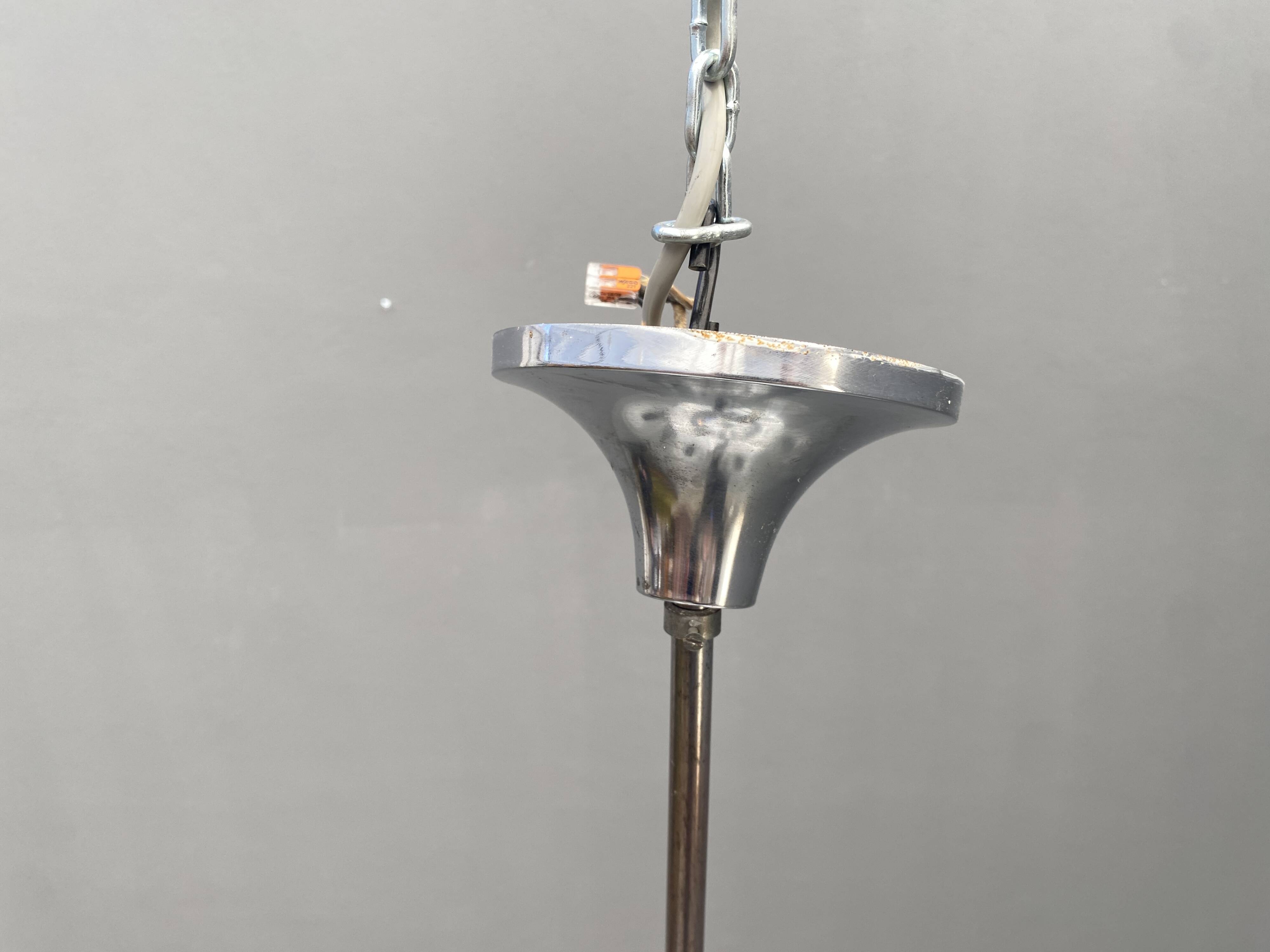 Art Deco Chrome Chandelier with Glass Bowl Shades