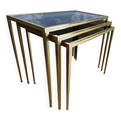 Ensemble de 3 tables gigognes en laiton, Hollywood Regency, Vereinigte Werkstätten, Allemagne, années 1960