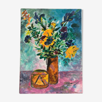 Oil on canvas bouquet of flowers 24x33cm