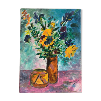 Oil on canvas bouquet of flowers 24x33cm
