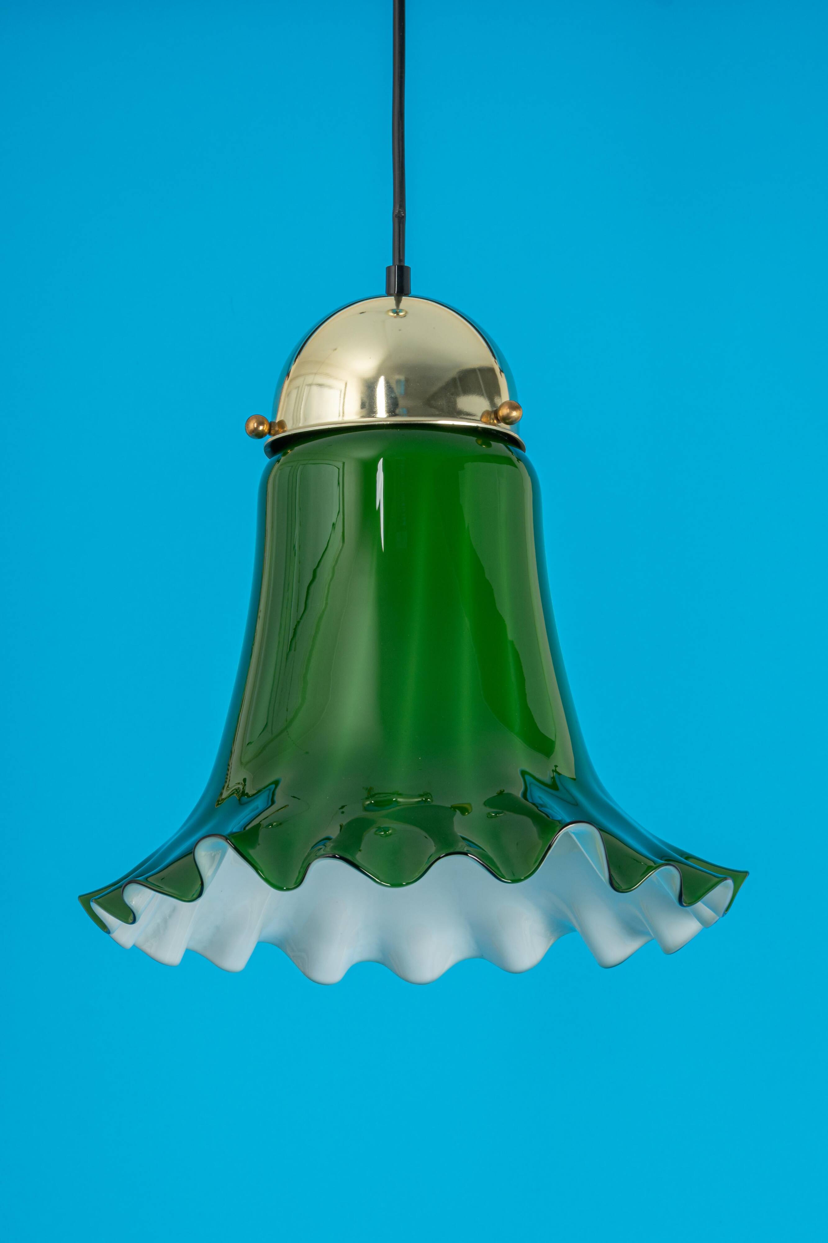 Green glass pendant by Peill & Putzler, Germany, 1970.
