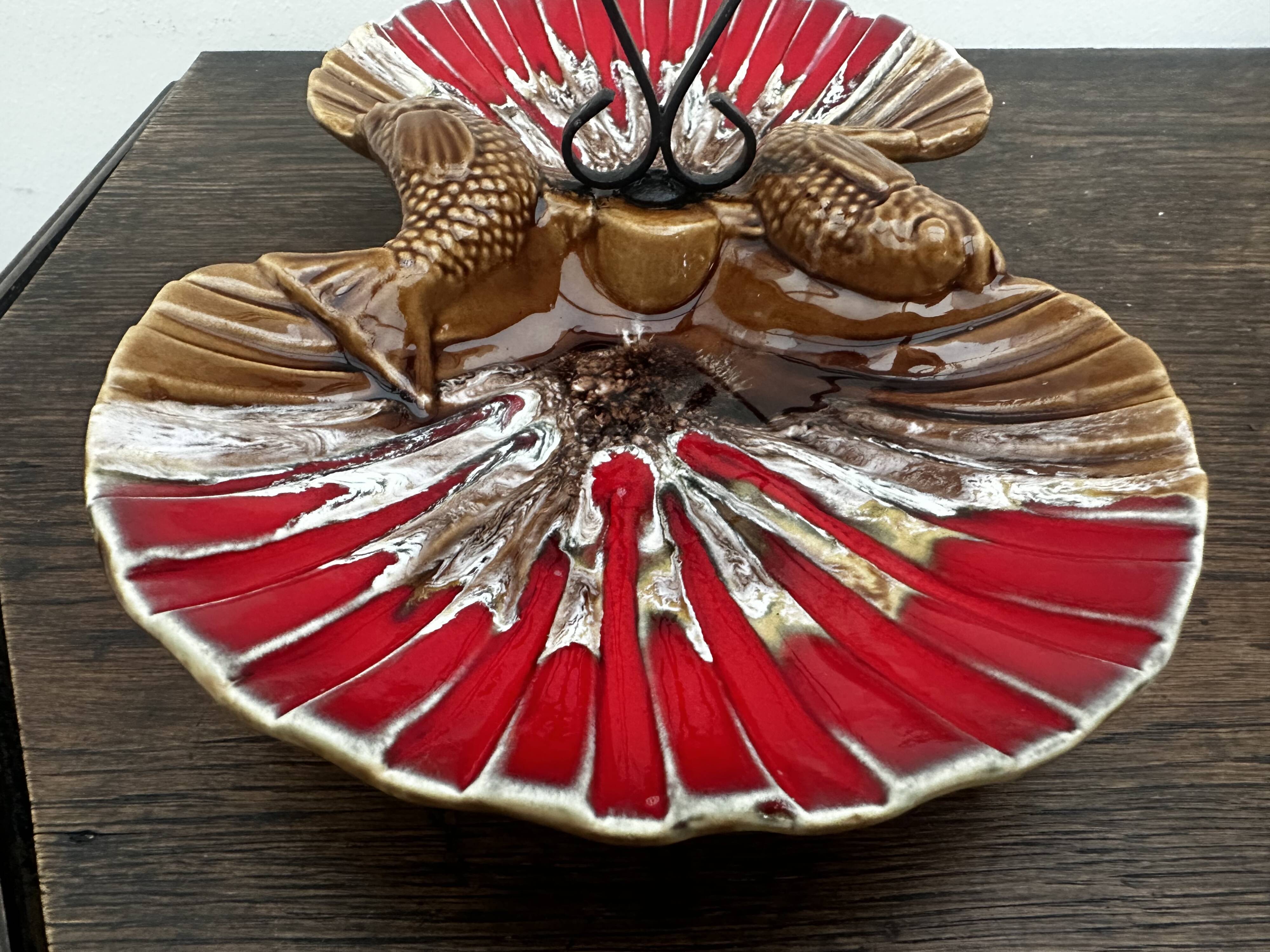 Ceramic hors d'oeuvre server Vallauris shell slipware fish
