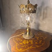 1960s lamp in bronze and brass with glass tear drop pendants, 38x18.