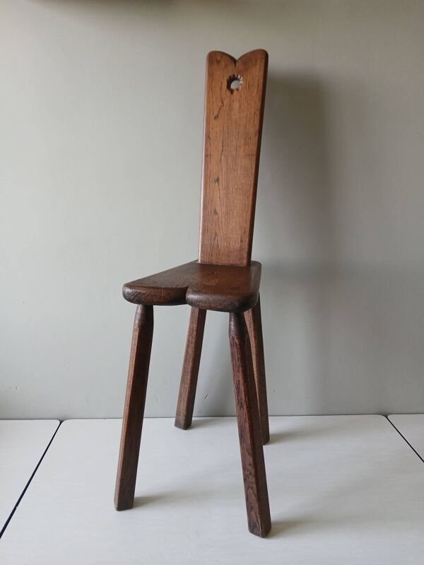 Ancienne chaise paysanne alpine type Stabelle en bois massif – XIXᵉ si