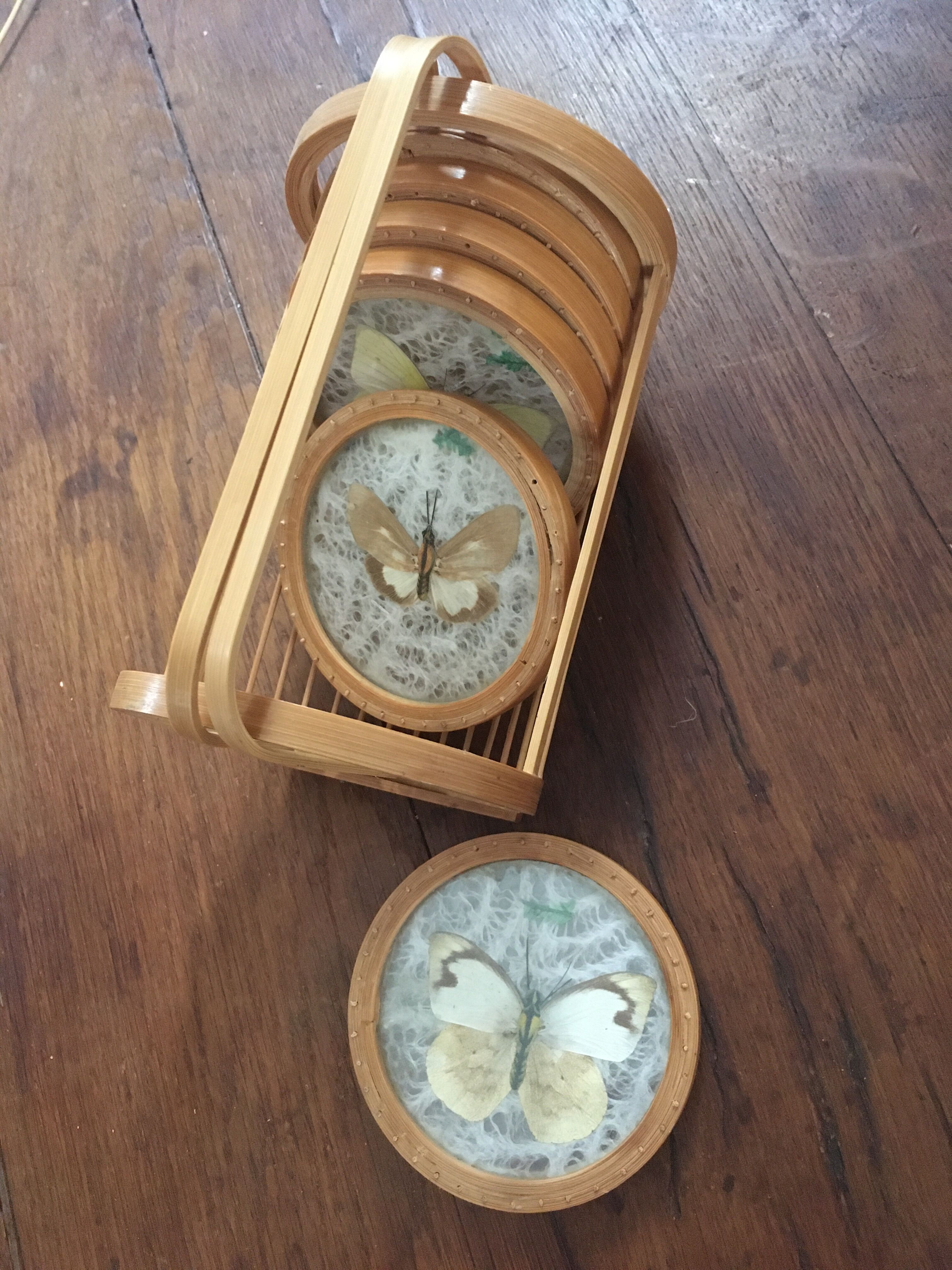 Six vintage butterfly coasters