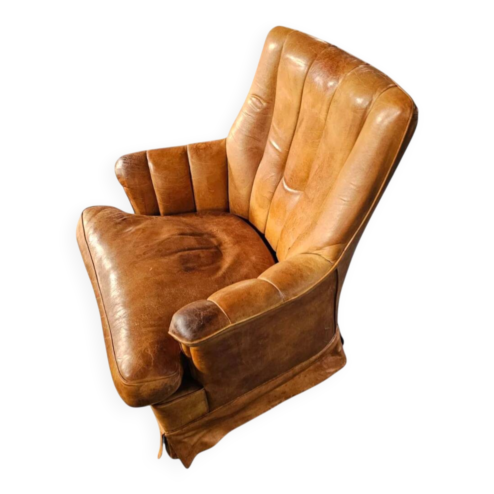 Sheep leather club chair 1970s with magazine holder