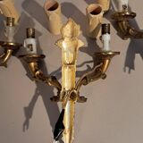 Set of 3 Empire style wall lights in bronze and gilded and green lacquered brass, Circa 1950.
