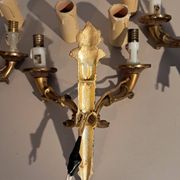 Set of 3 Empire style wall lights in bronze and gilded and green lacquered brass, Circa 1950.