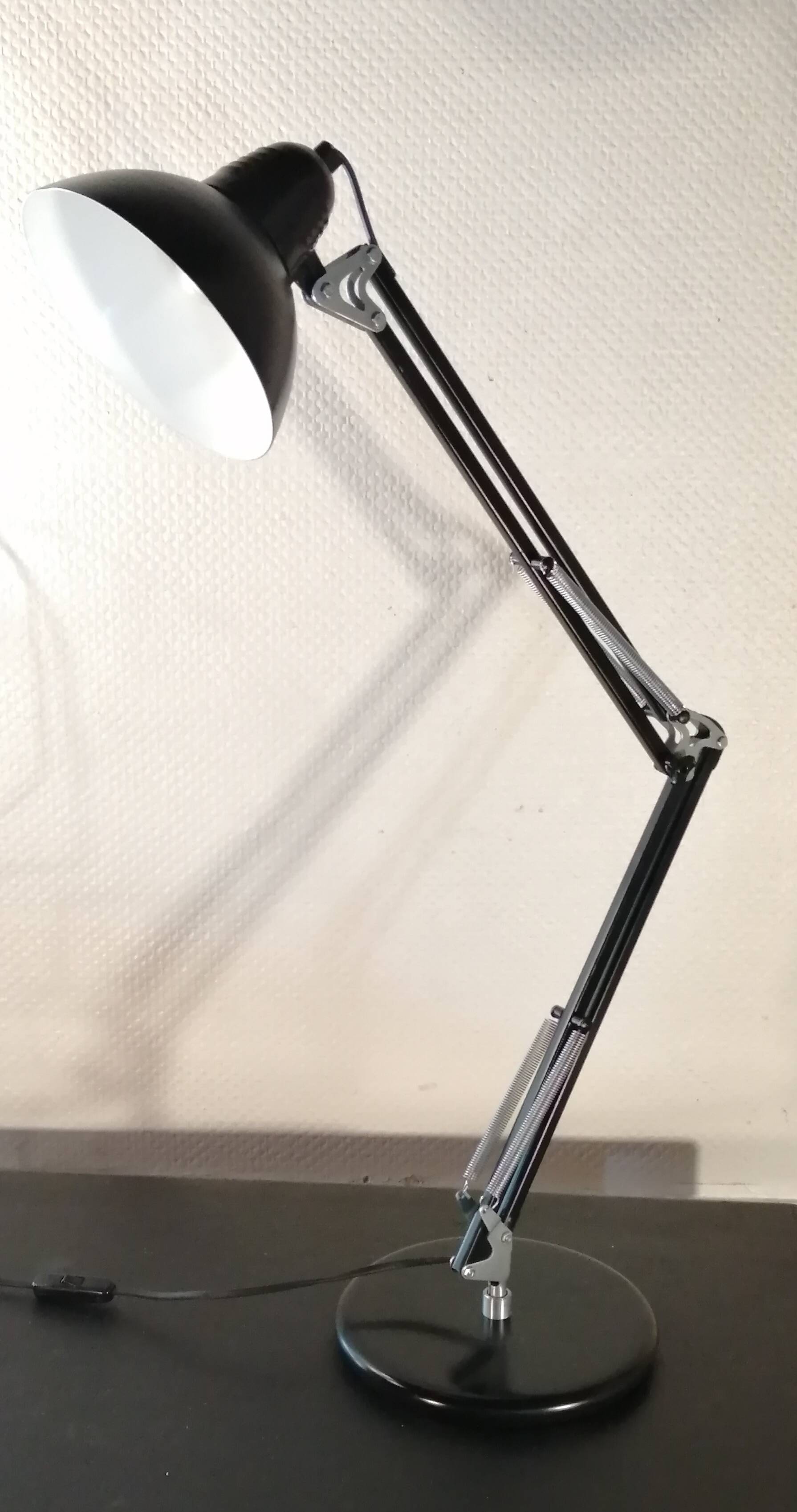 Large black Aluminor articulated desk lamp made in France vintage 1970