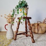 Antique wooden tripod stool - turned leg side table
