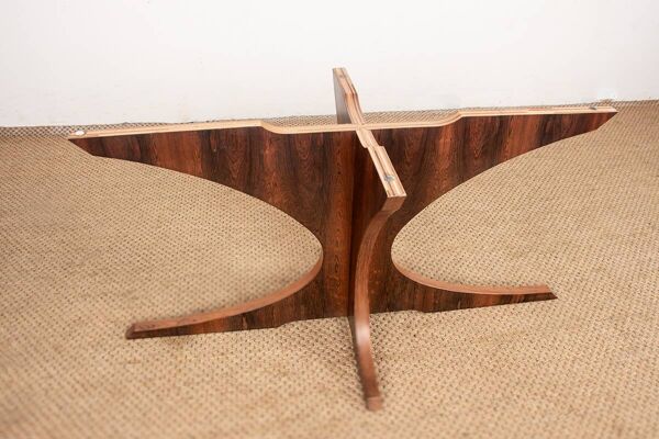 Table basse ovale en marbre de Carrare et palissandre, Hugues Poignant 1960