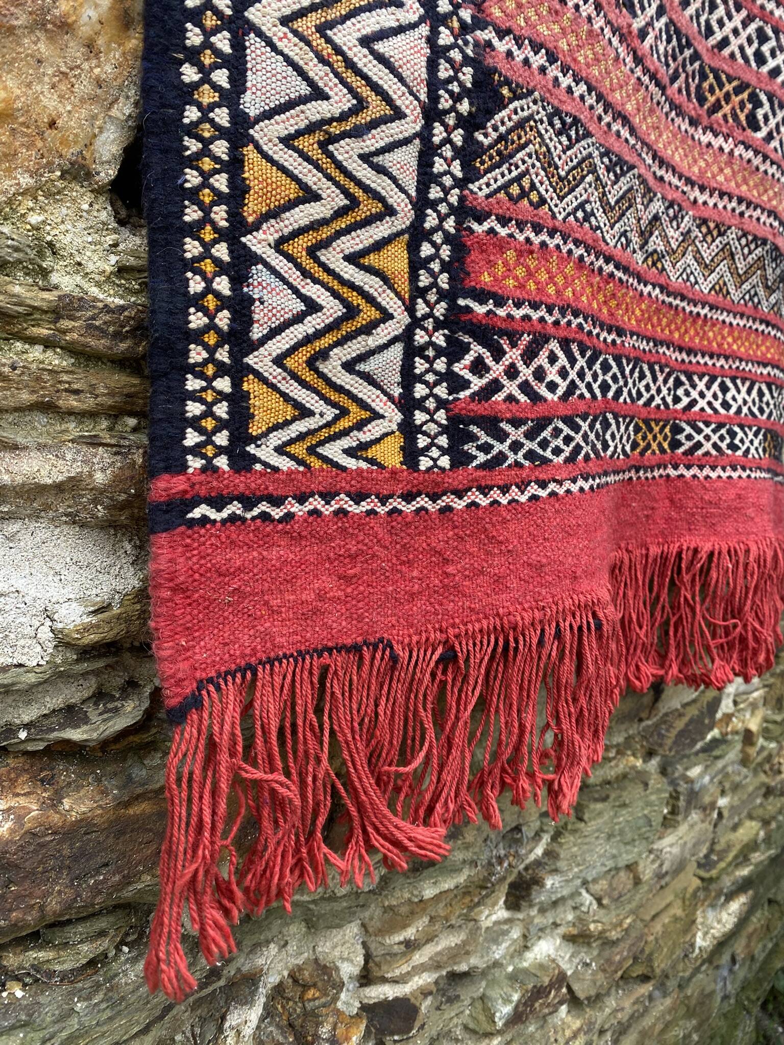 Handwoven Berber Kilim rug, wall hanging.