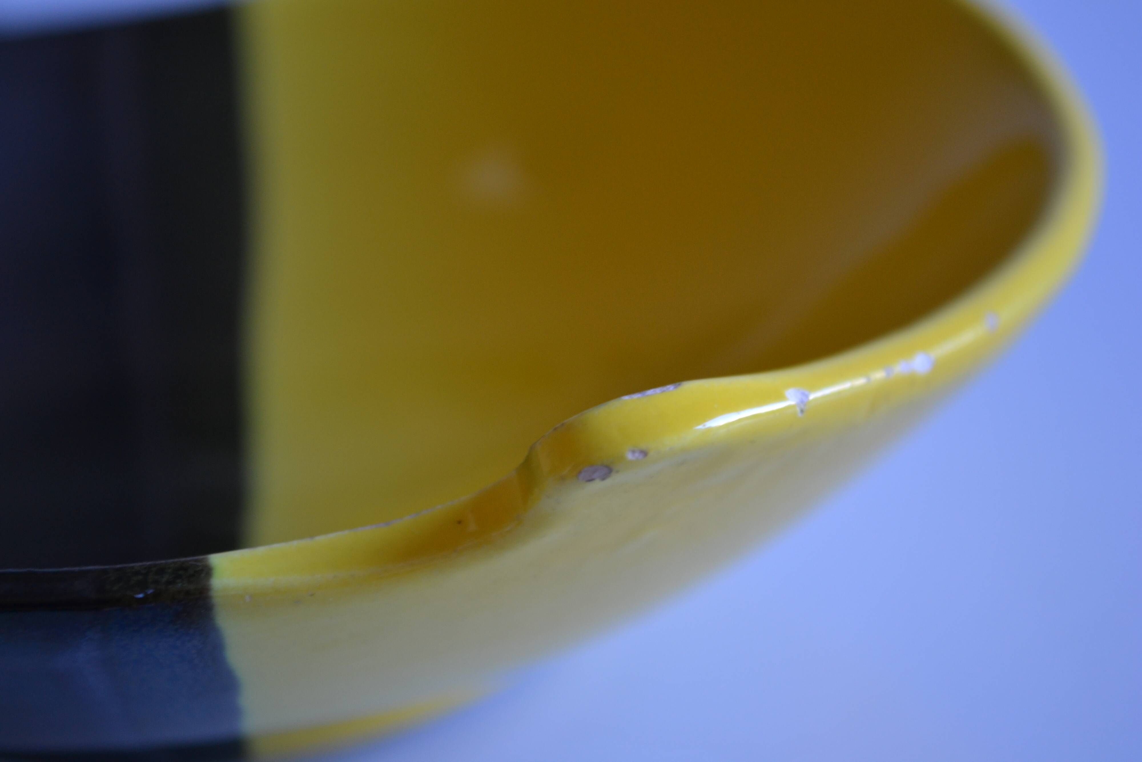 Bicolour ceramic cup in black and yellow signed Luc Vallauris 1950