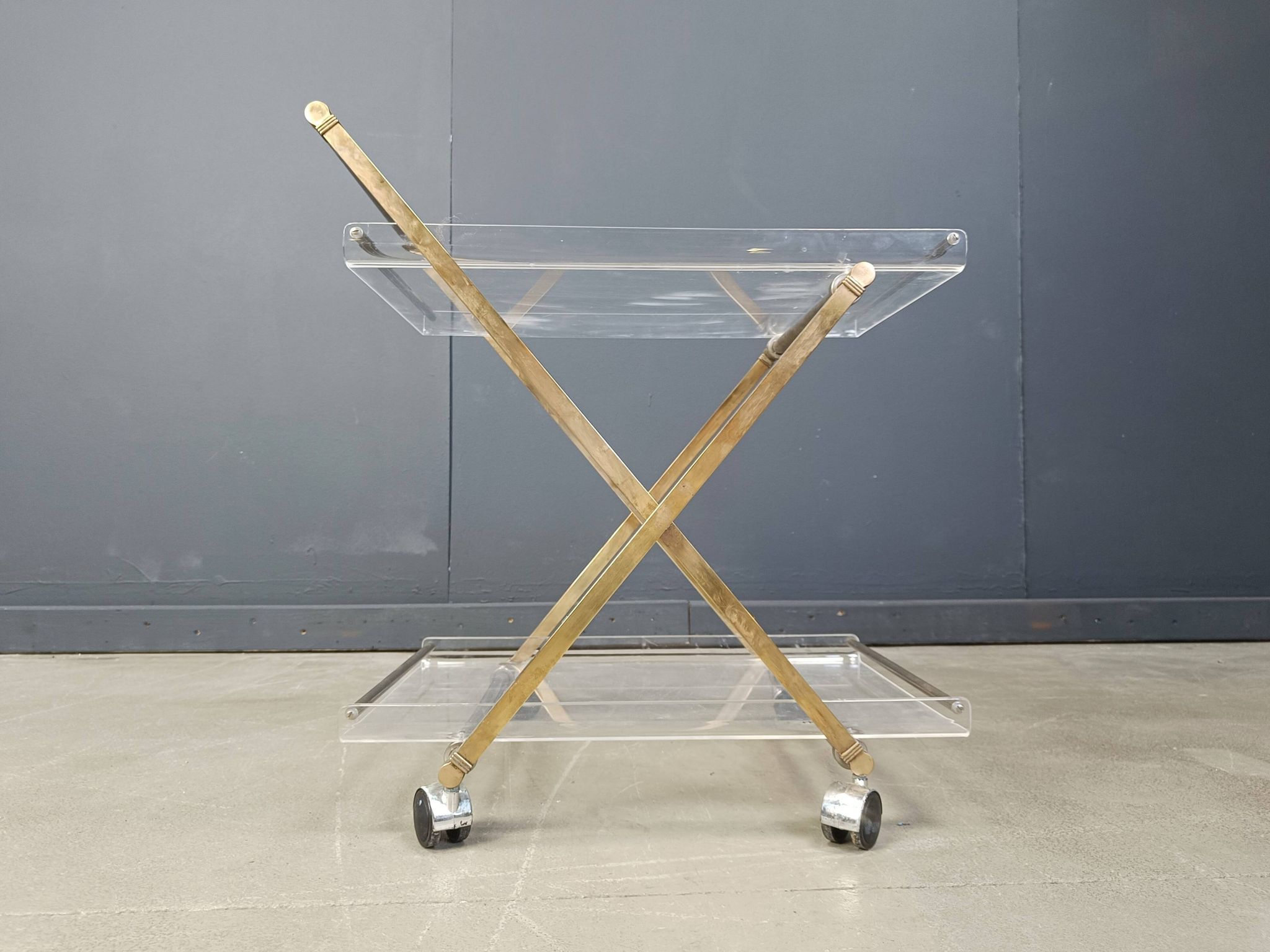 Vintage lucite and brass trolley, 1970s