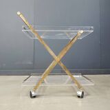 Vintage lucite and brass trolley, 1970s
