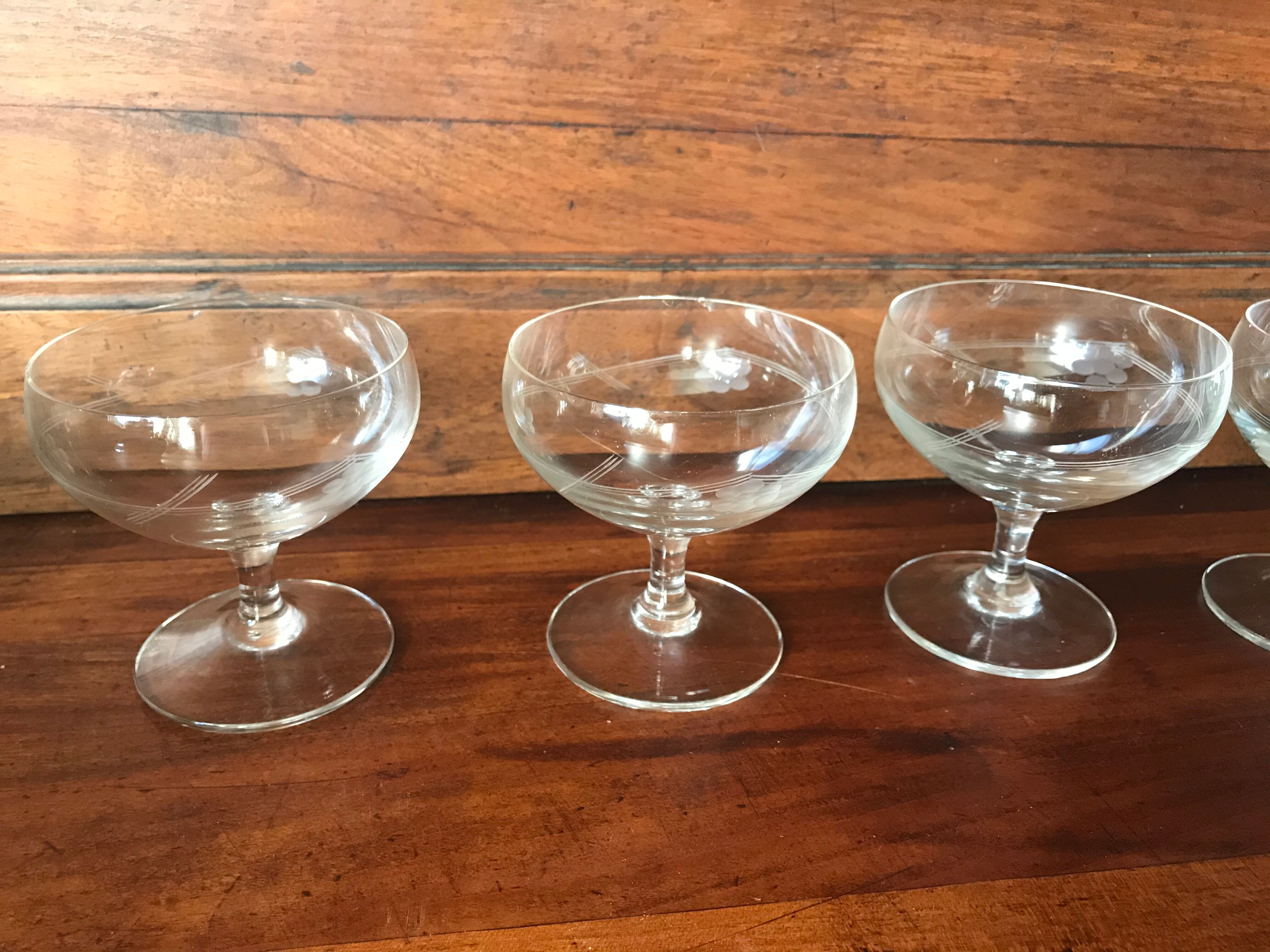 Set of five crystal champagne glasses