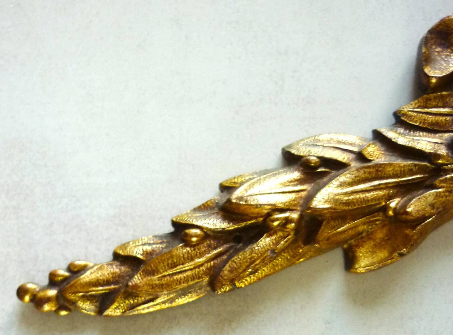 Antique gilt bronze pediment, furniture decoration, mirror, signed JF