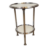 Guéridon tripode art déco en métal chromé et double plateau miroir, 1930-19