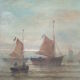 Tableau xix marine hst signée moreno, bateaux à voile barque pêcheurs, cadre peinture huile toile