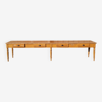 Table / console de couvent patine jaune/orange, 4 tiroirs