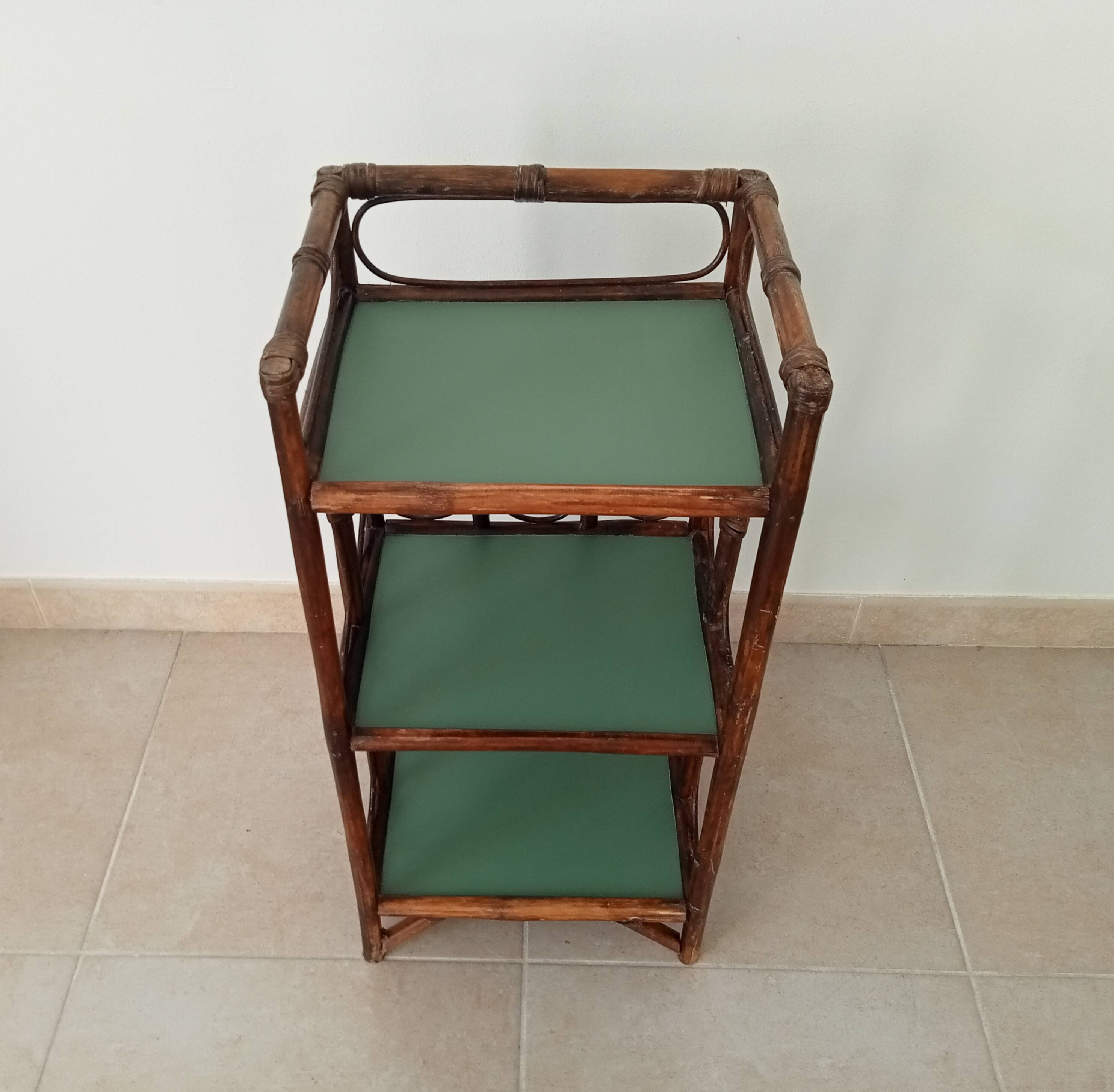 Vintage standing shelf in bamboo and rattan 60s/70s