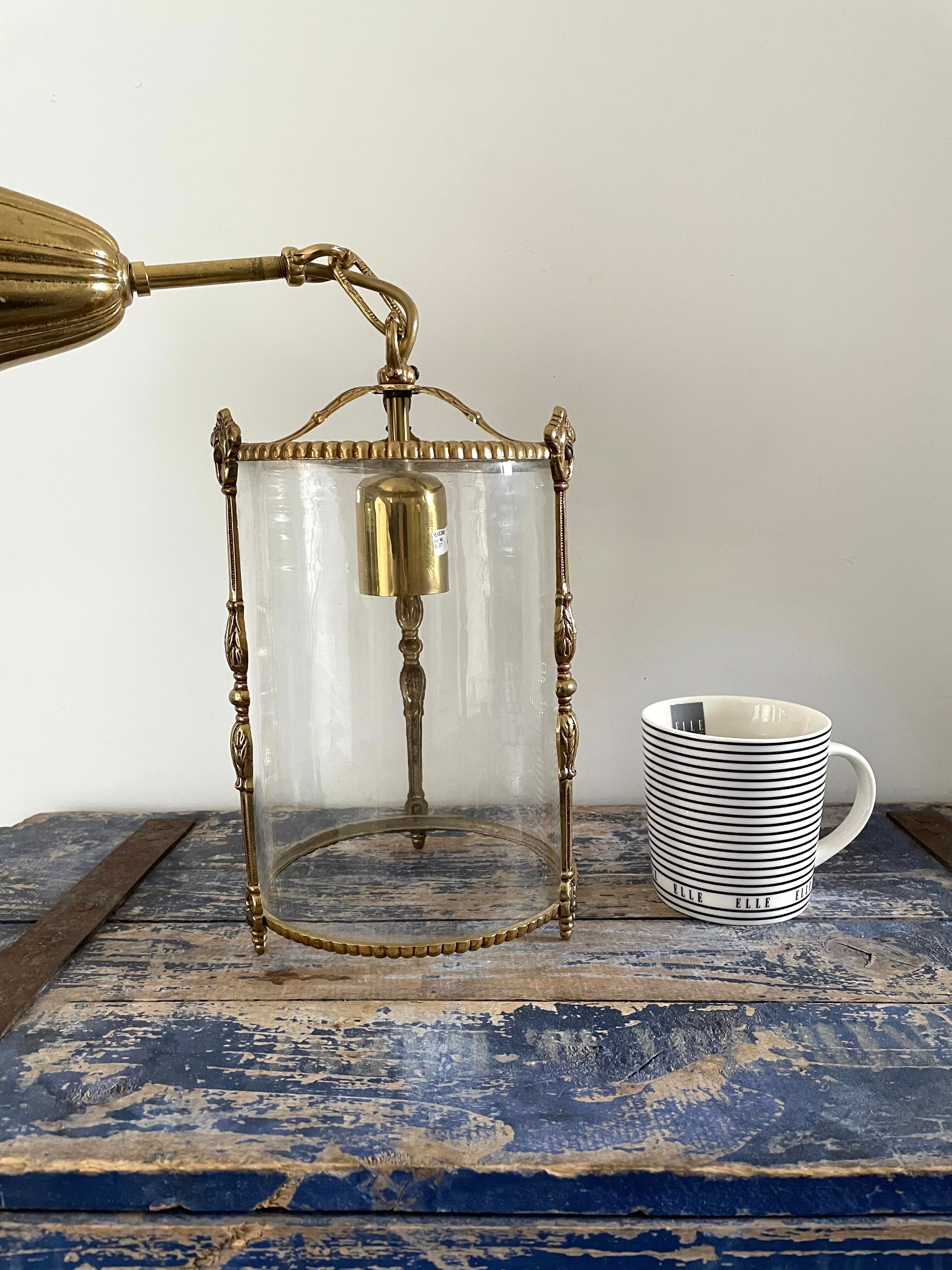 Cylindrical lantern suspension in brass and glass