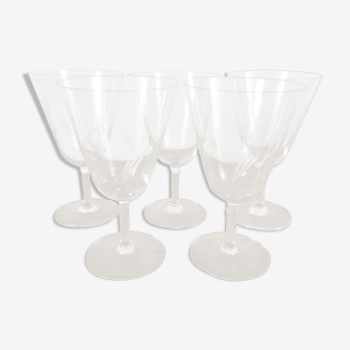 5 engraved glass foot glasses
