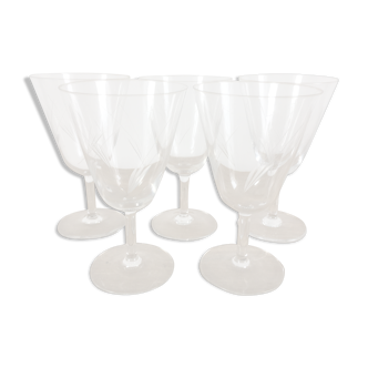 5 engraved glass foot glasses