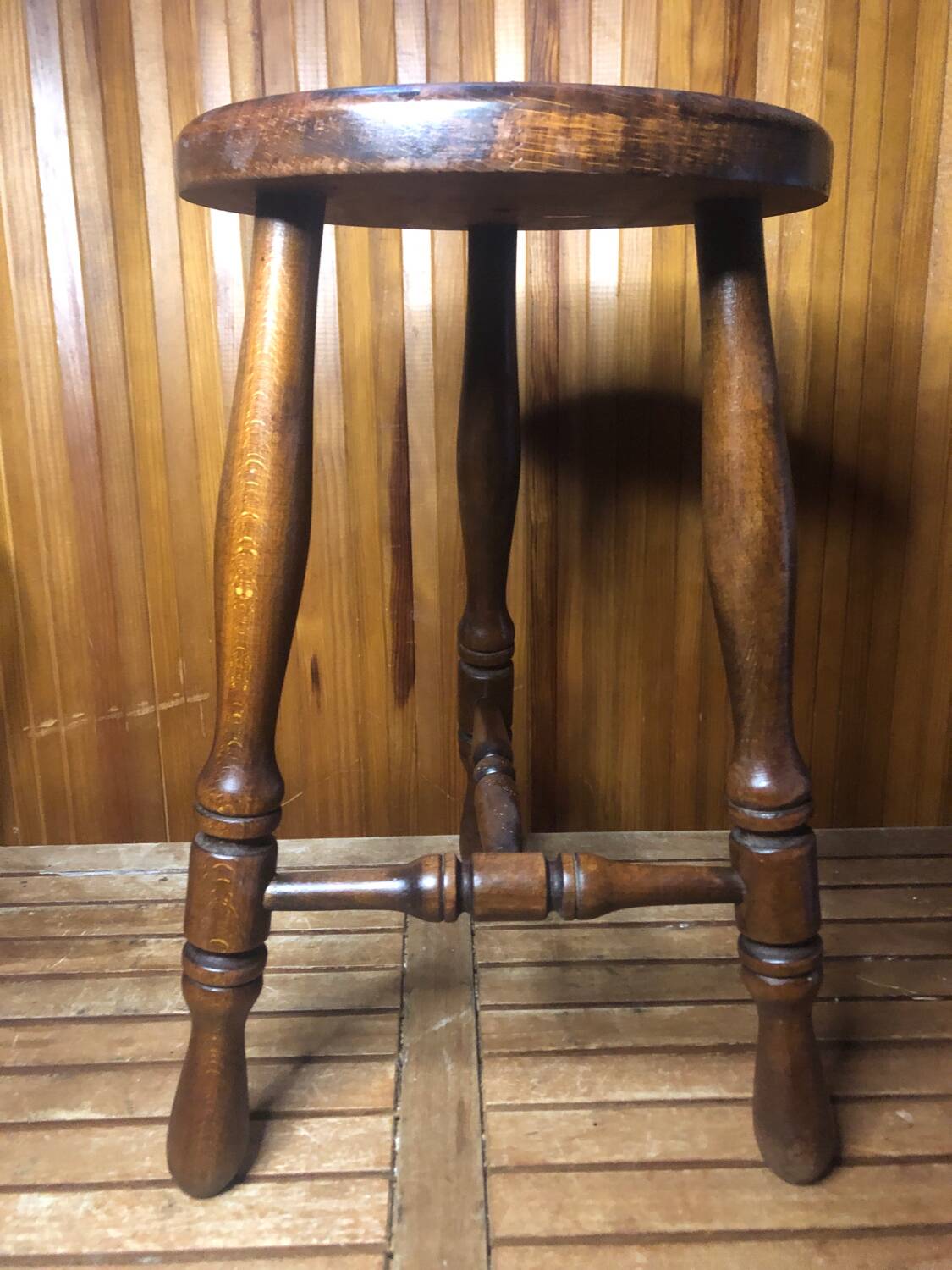 Charles dudouyt style tripod milking stool vintage wood #a582