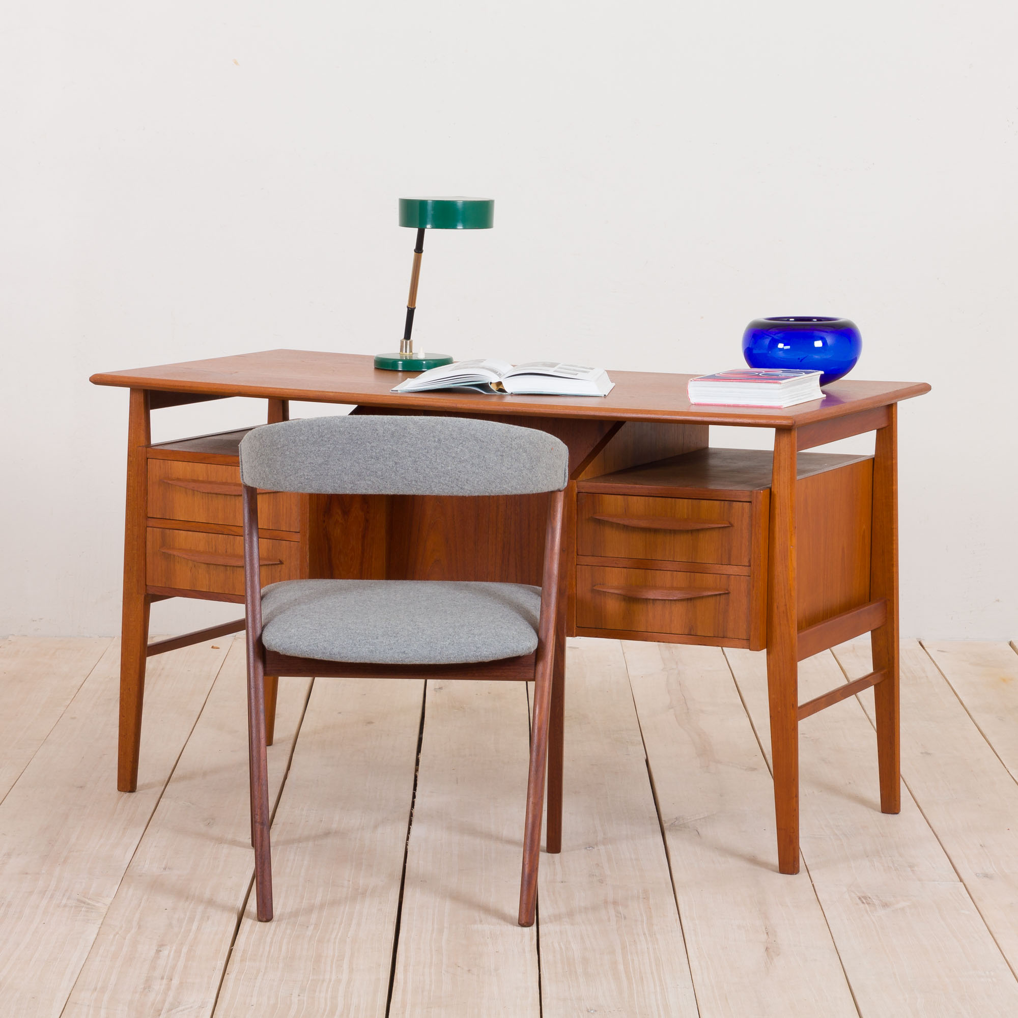 Gunnar Nielsen for Tibergaard teak desk with bar cabinet Denmark 1960s
