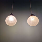 Pair of Art Deco frosted glass pendants, 1920s-30s.