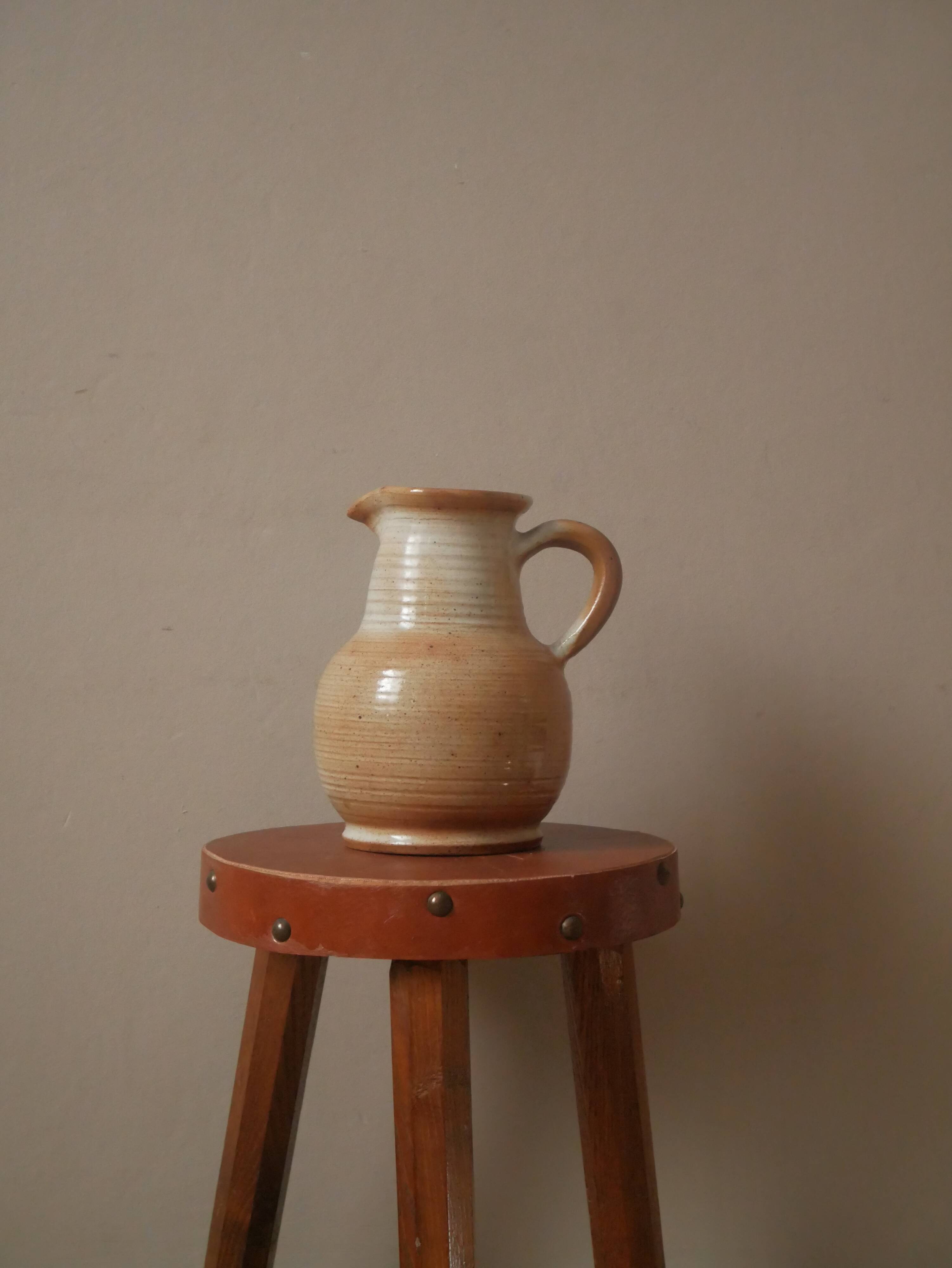 Stoneware pitcher vase with handle Scandinavian country decoration handcrafted vintage ceramic