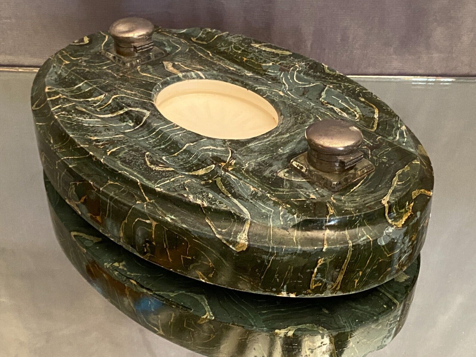 Large office inkwell in ceramic and / or marble late nineteenth early twentieth 6 kg