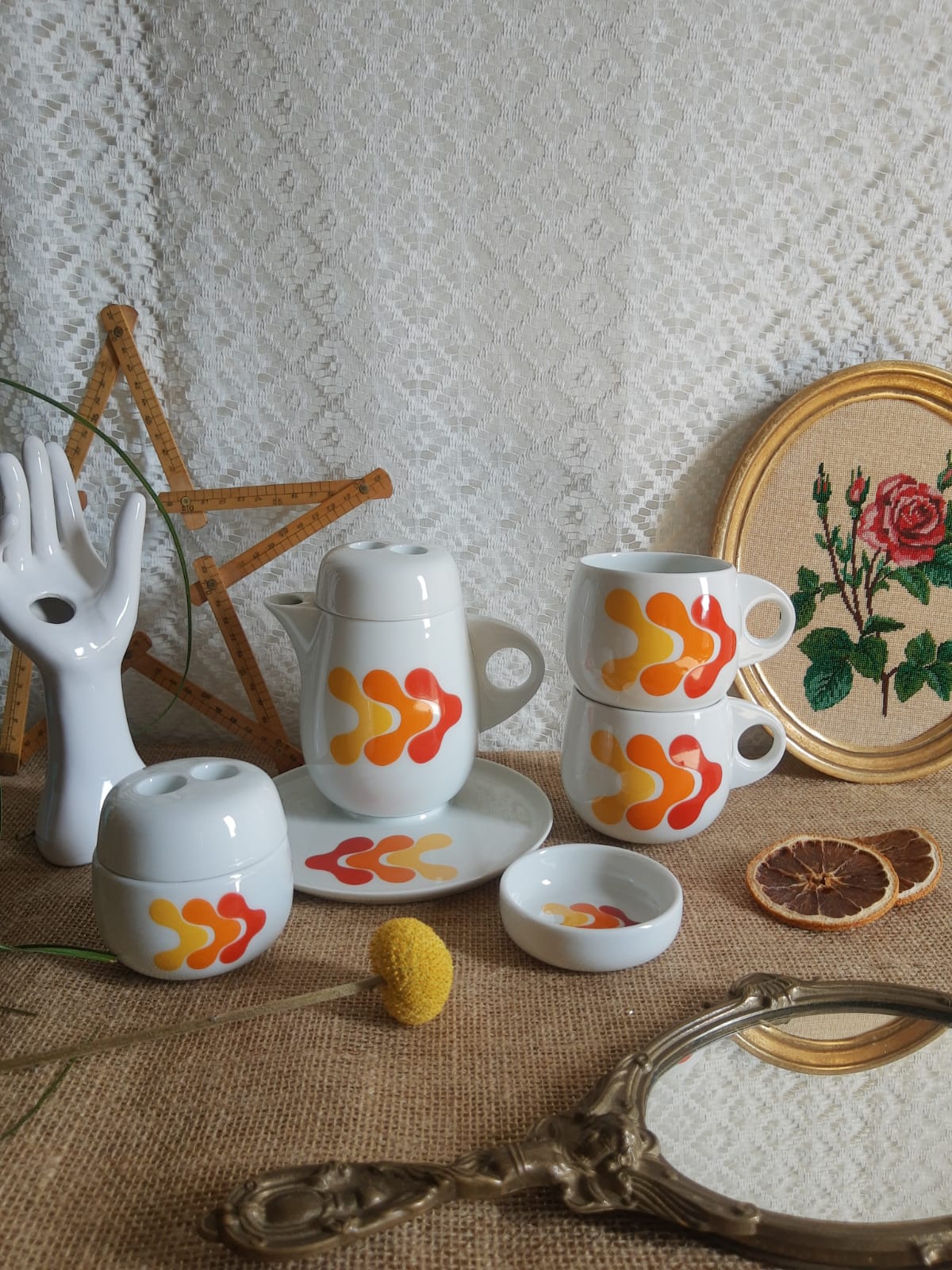 Coffee tea porcelain of retro 70s paris